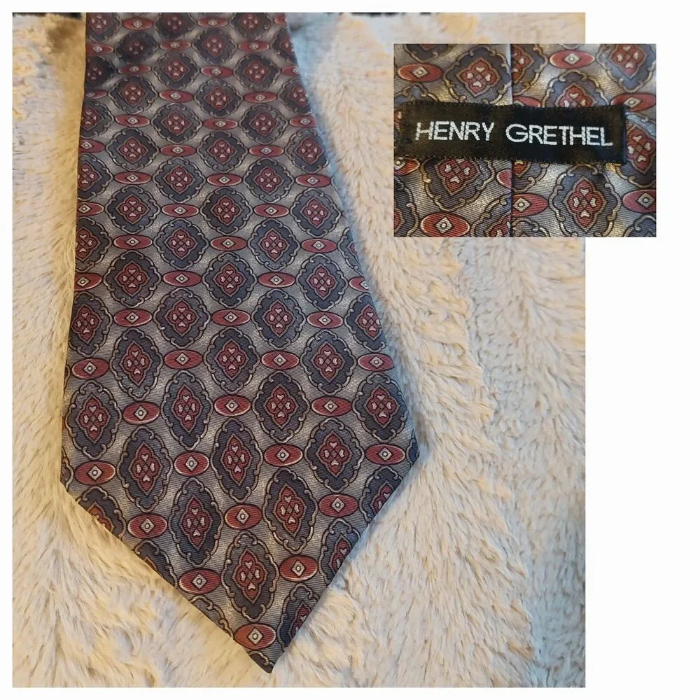 Henry Grethel Men's Tie Elegant Design Silver Gray Maroon